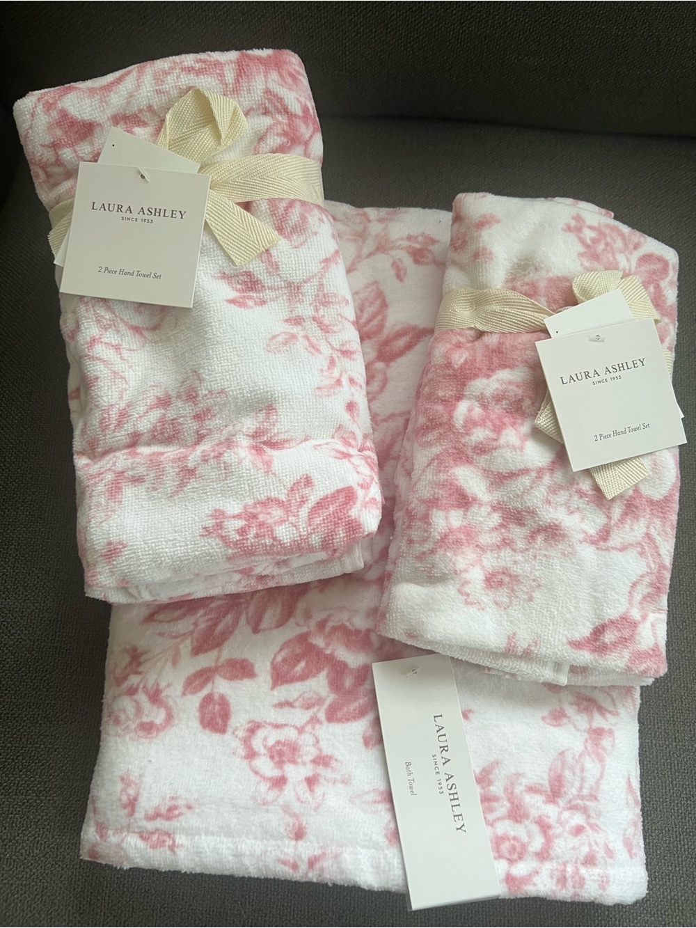 6pc Laura Ashley Pink Toile Floral Bath Towel Set new